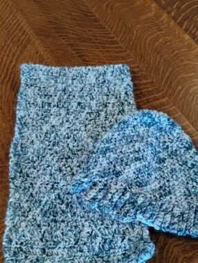 Handmade Light Blue Knit Hat & Scarf Set